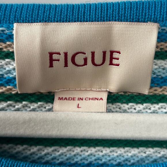 Figue Marley Cropped Sweater in Blue/Green Stripes Large Resortwear Coastal - Picture 6 of 8